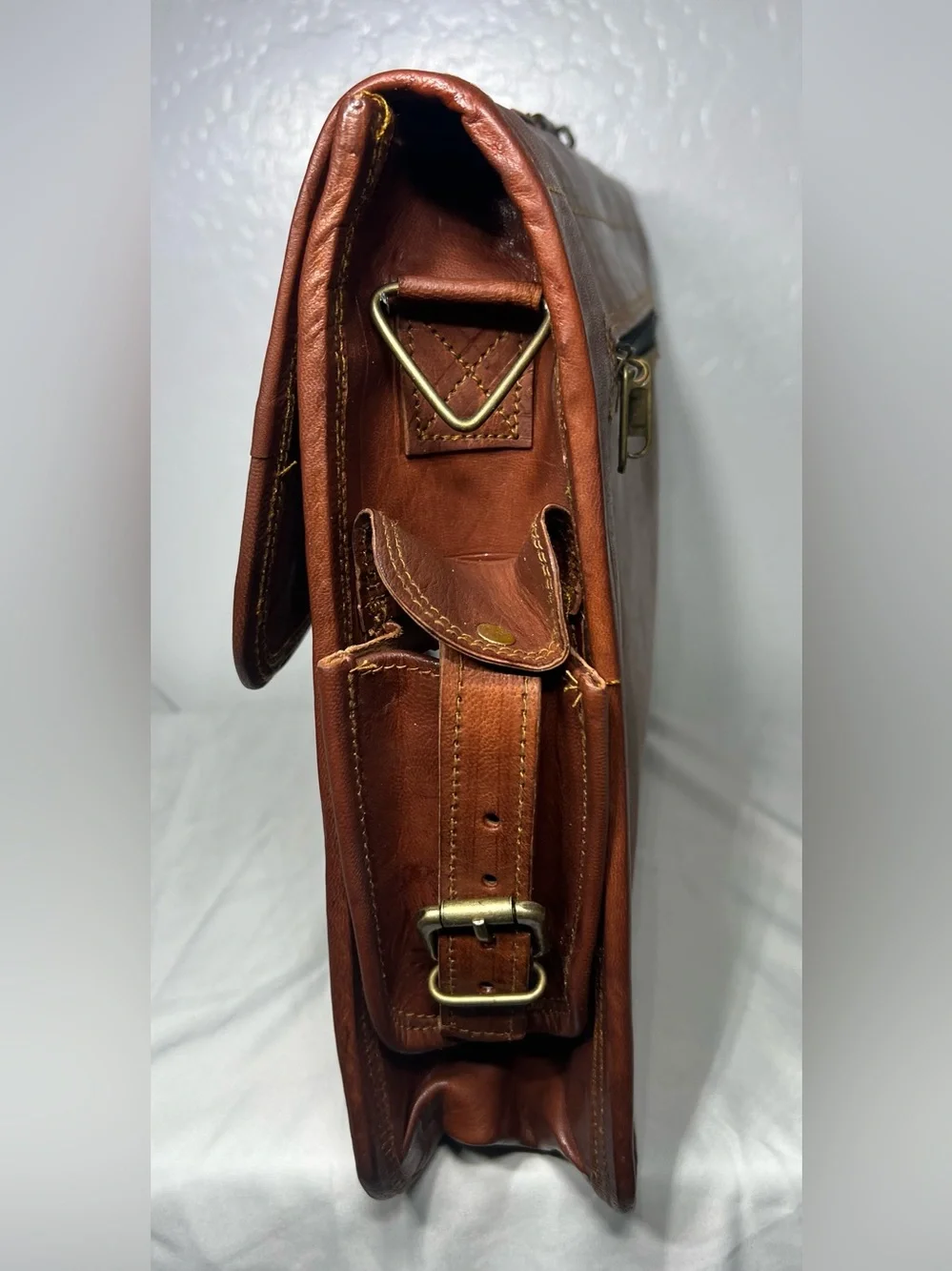 Cuero Genuine Leather Briefcase Messenger Laptop Bag Satchel Brown w/ Strap